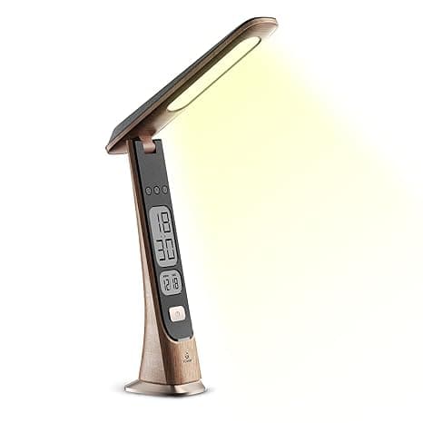 i GEAR Desklite Pro Led Table Lamp Rechargeable for Study and Office Desk with Time/Date Display, 3 Lights Mode Warm, Neutral and Cool, Touch Button, Long battery life, Wooden Texture Finish